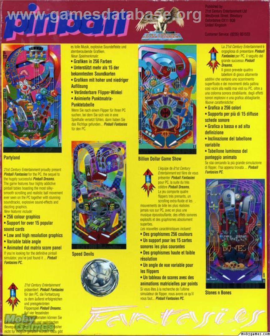 Pinball Fantasies - Microsoft DOS - Artwork - Box Back