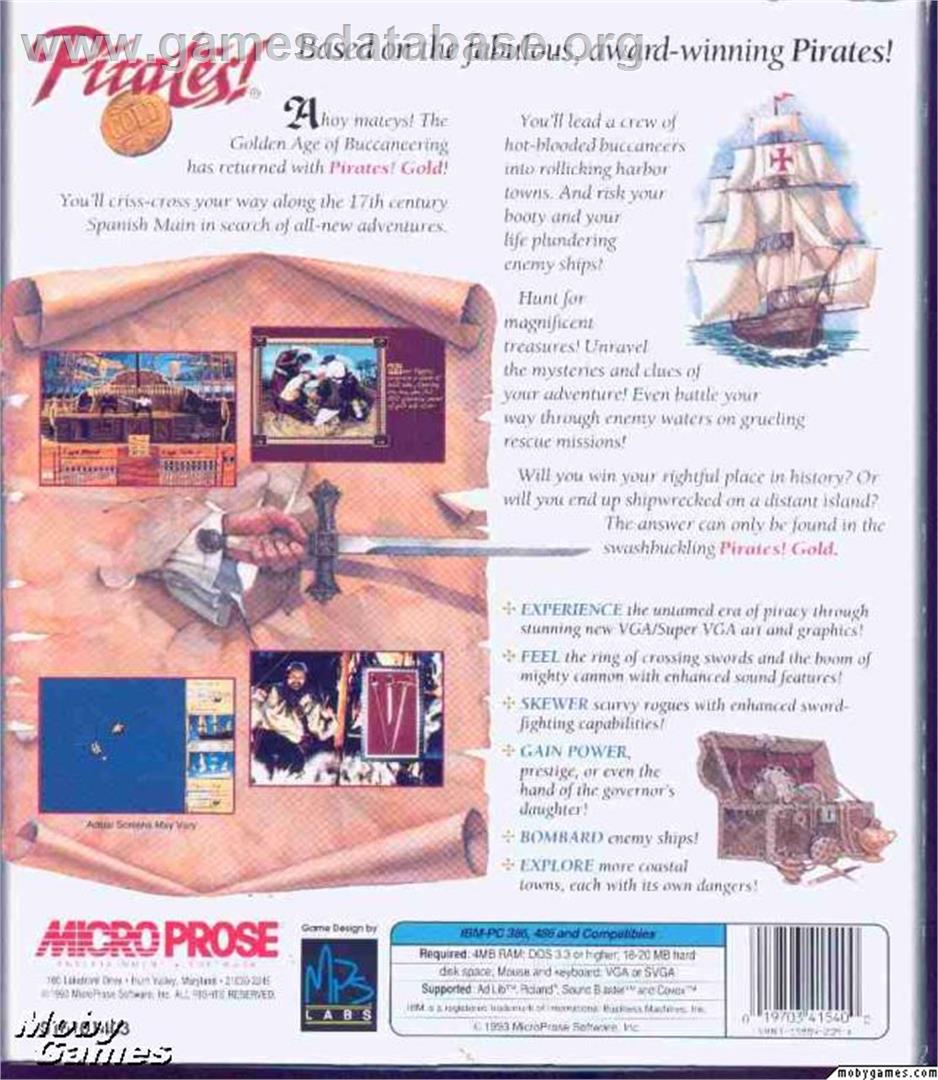 Pirates! Gold - Microsoft DOS - Artwork - Box Back