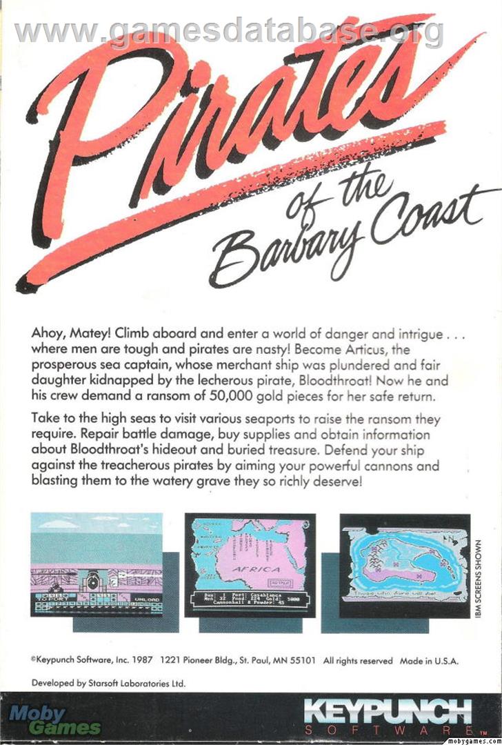 Pirates Of The Barbary Coast - Microsoft DOS - Artwork - Box Back