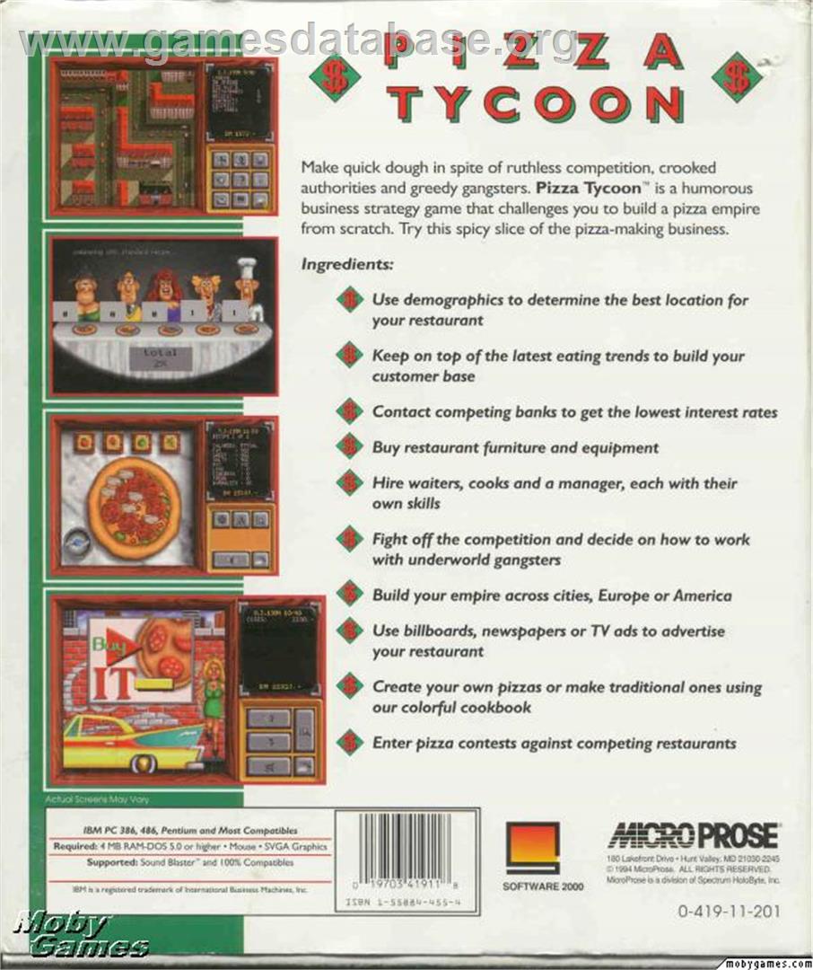 Pizza Tycoon - Microsoft DOS - Artwork - Box Back