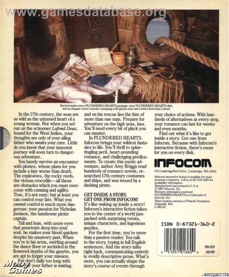 Plundered Hearts - Microsoft DOS - Artwork - Box Back