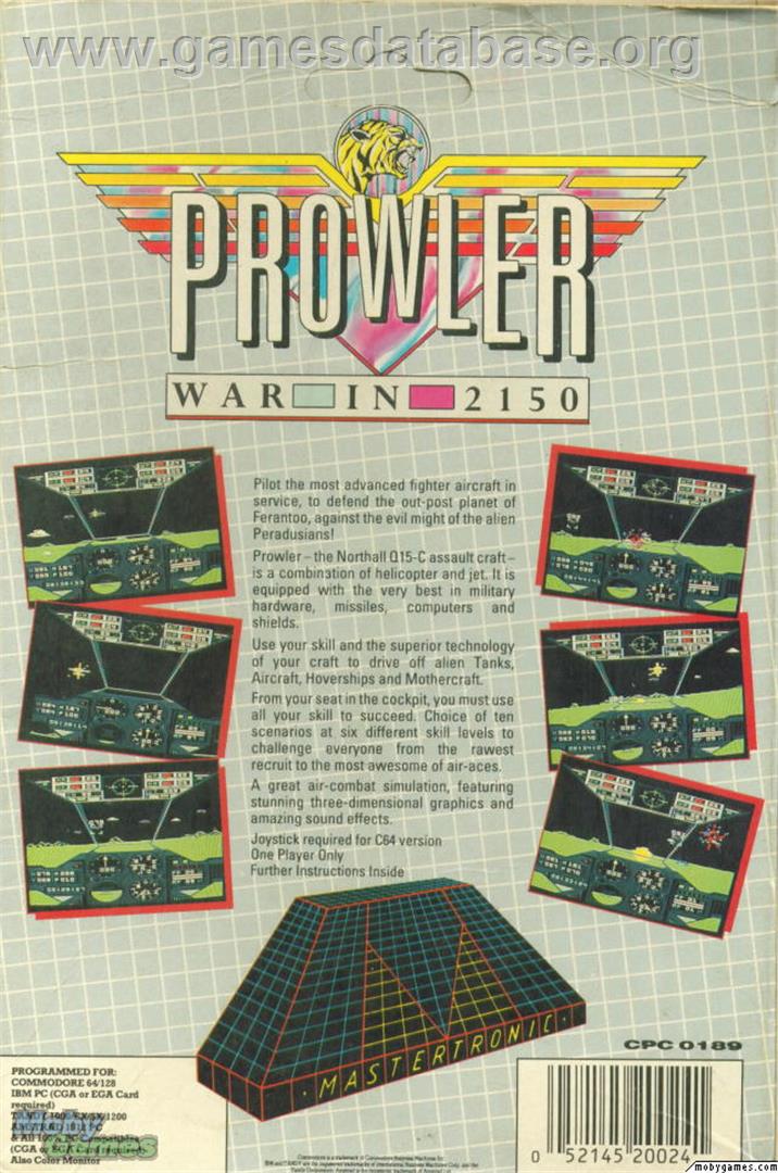 Prowler - Microsoft DOS - Artwork - Box Back