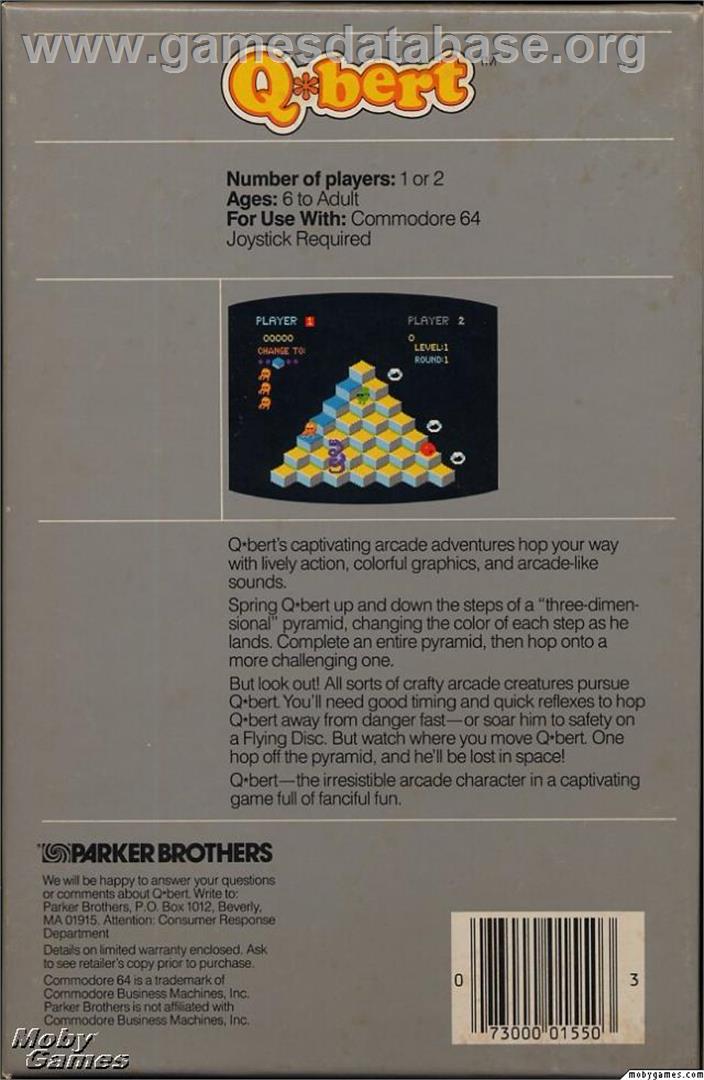 Qbert - Microsoft DOS - Artwork - Box Back