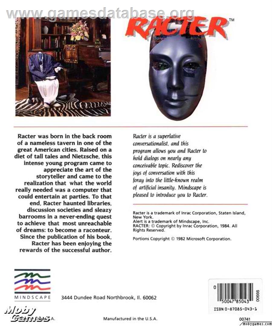 Racter - Microsoft DOS - Artwork - Box Back