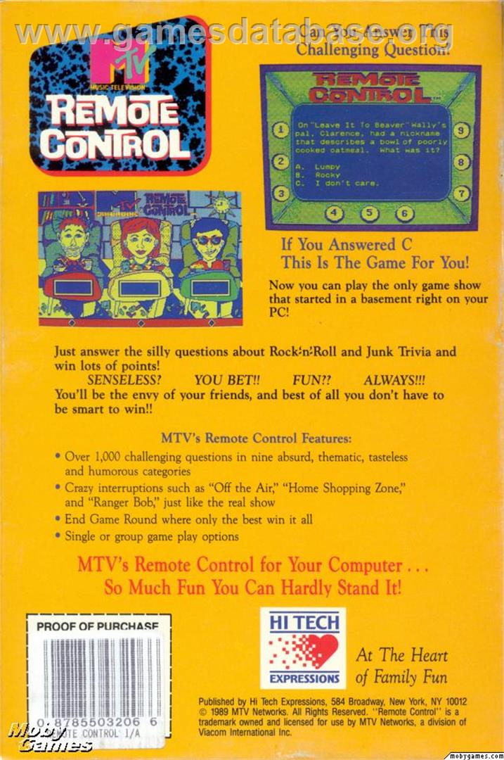 Remote Control - Microsoft DOS - Artwork - Box Back