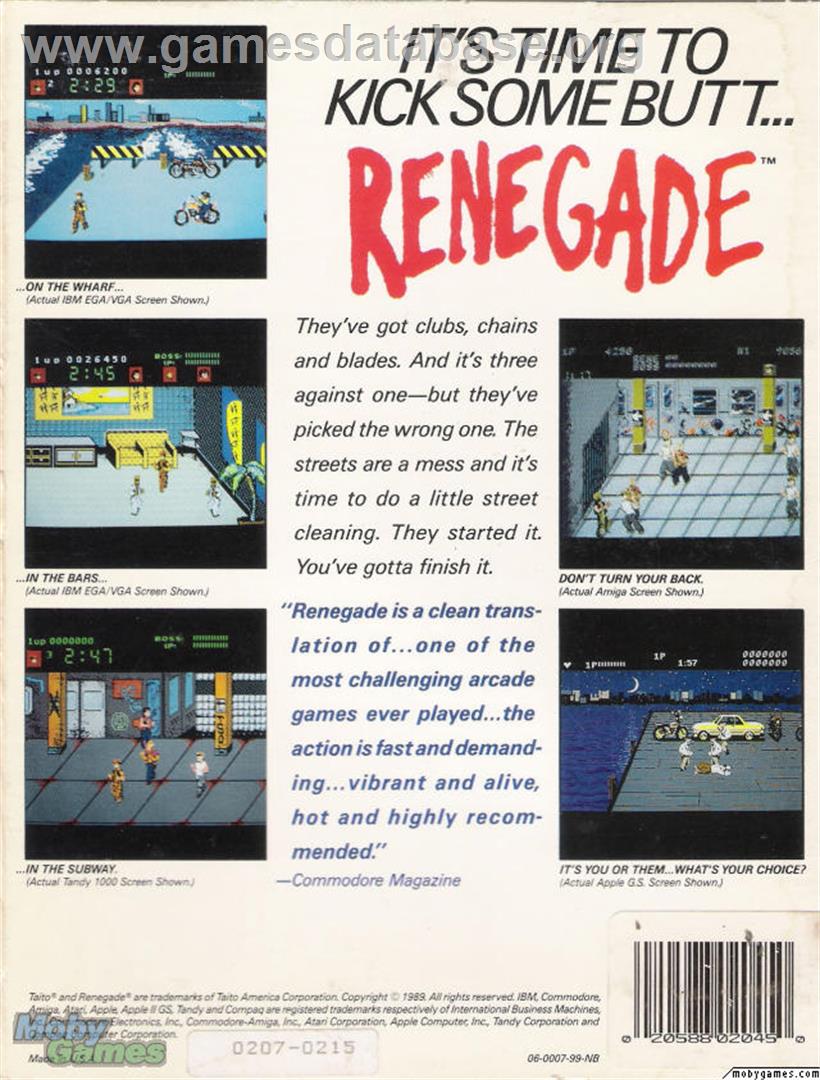 Renegade - Microsoft DOS - Artwork - Box Back