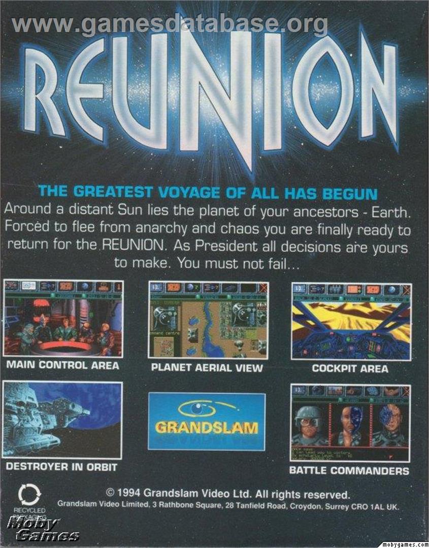Reunion - Microsoft DOS - Artwork - Box Back