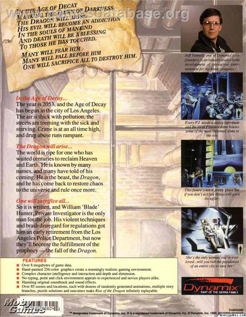 Rise Of The Dragon - Microsoft DOS - Artwork - Box Back
