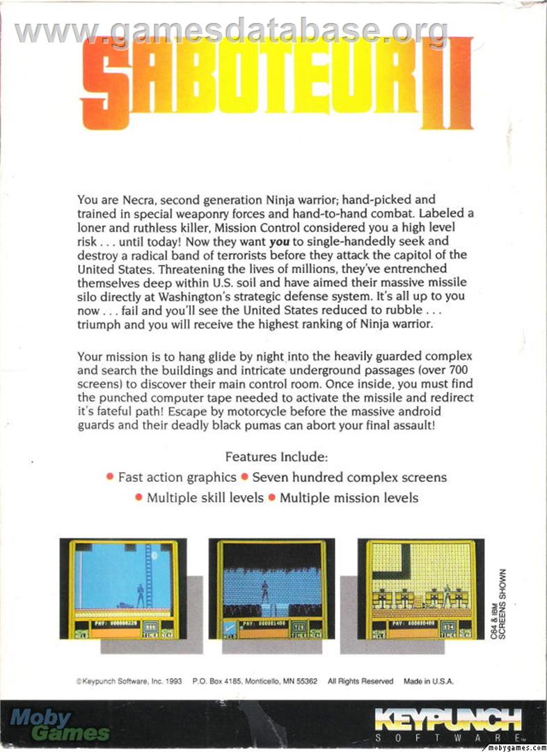 Saboteur 2 - Microsoft DOS - Artwork - Box Back