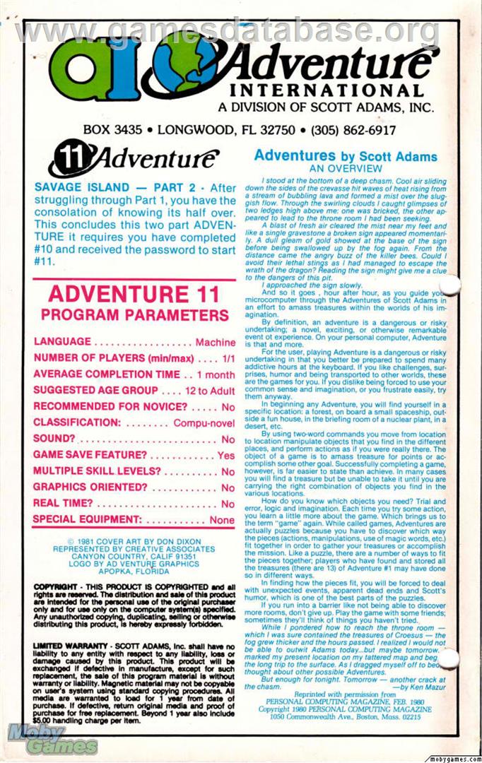 Savage Island Part 2 - Microsoft DOS - Artwork - Box Back