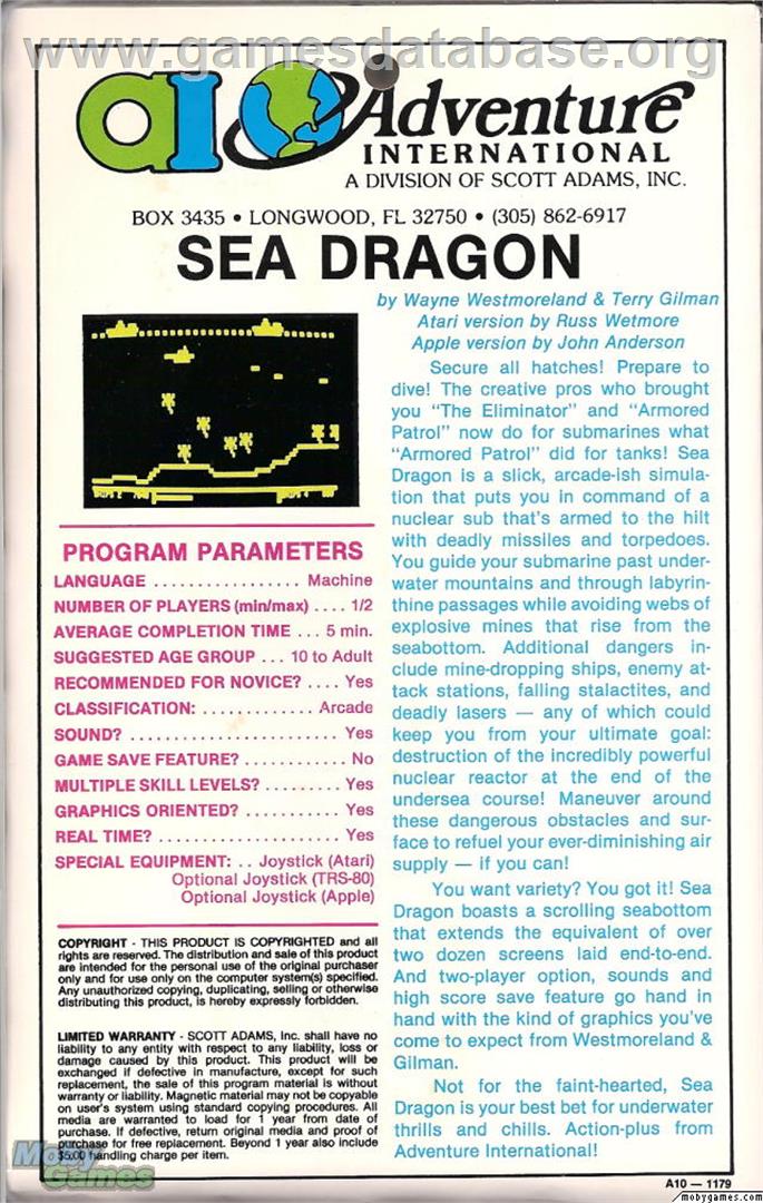Sea Dragon - Microsoft DOS - Artwork - Box Back