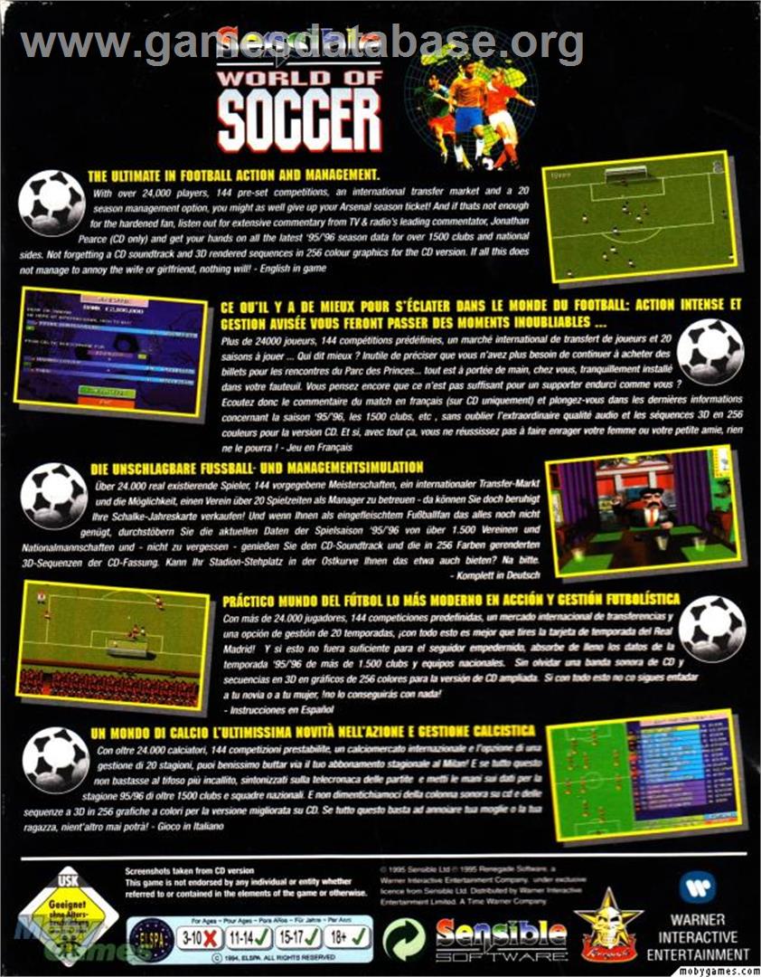 Sensible World of Soccer - Microsoft DOS - Artwork - Box Back