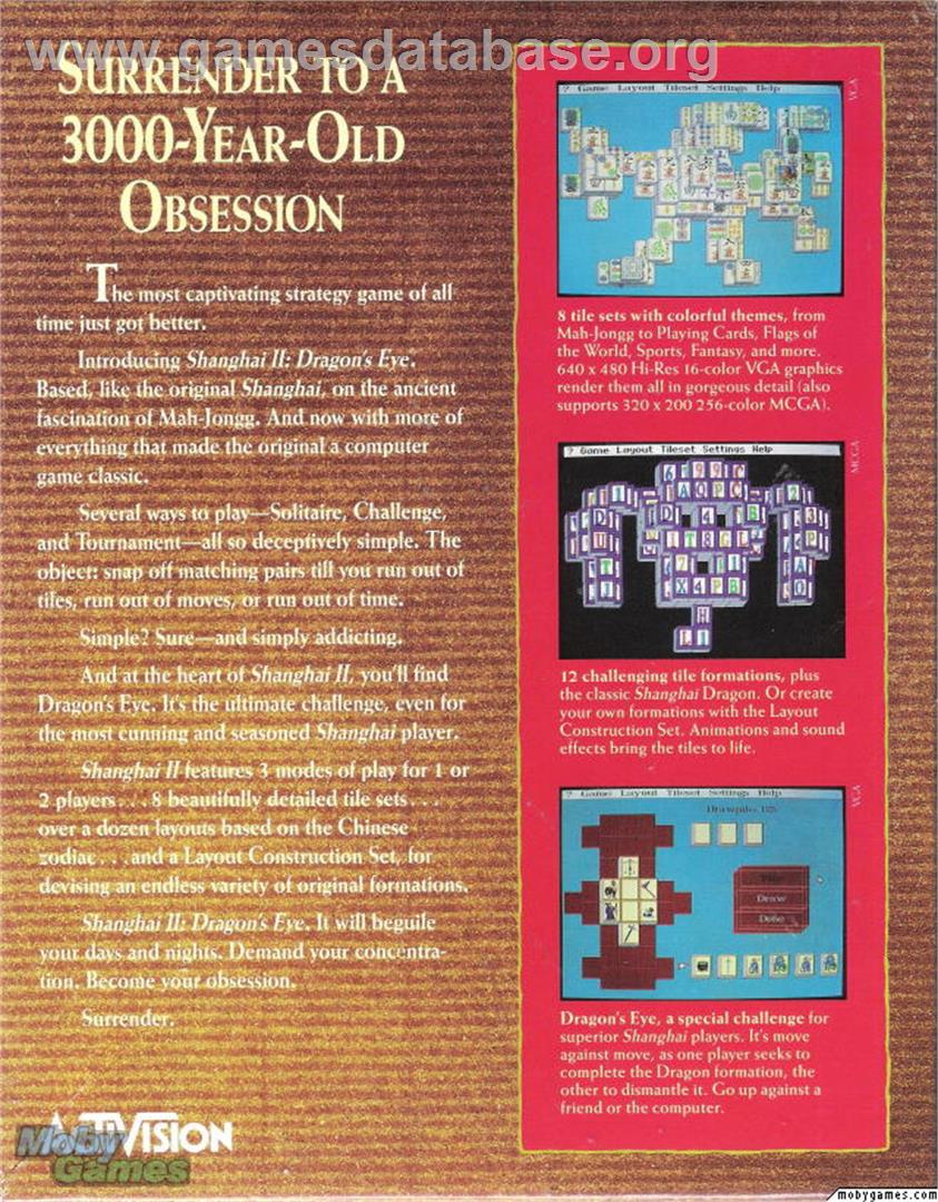 Shanghai 2 - Dragon's Eye - Microsoft DOS - Artwork - Box Back