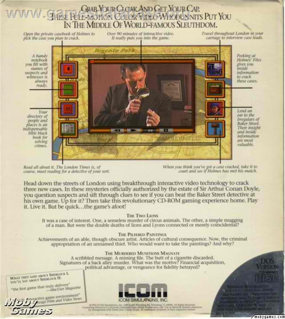 Sherlock Holmes - Consulting Detective Volume 2 - Microsoft DOS - Artwork - Box Back
