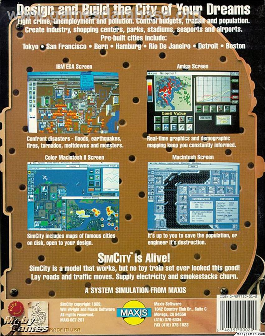 SimCity - Microsoft DOS - Artwork - Box Back