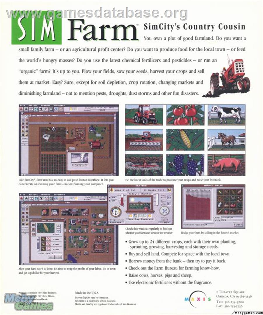 Sim Farm - Microsoft DOS - Artwork - Box Back