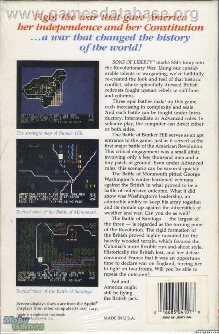 Sons of Liberty - Microsoft DOS - Artwork - Box Back