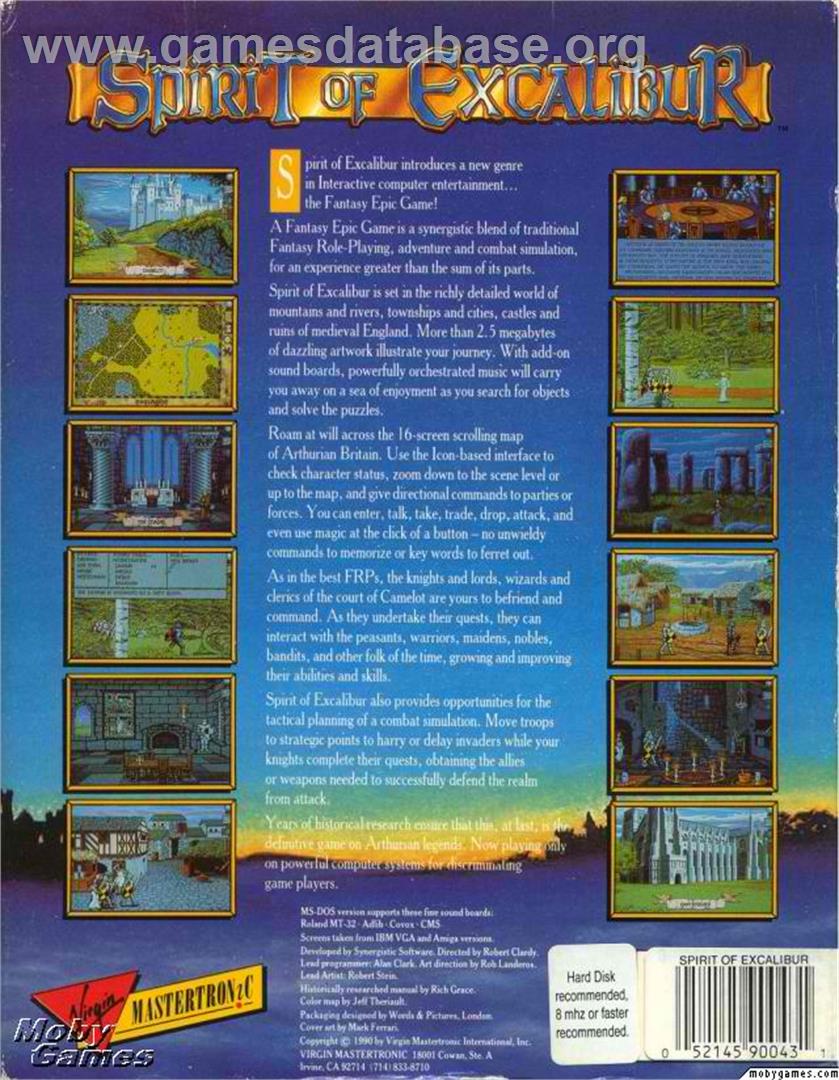 Spirit of Excalibur - Microsoft DOS - Artwork - Box Back