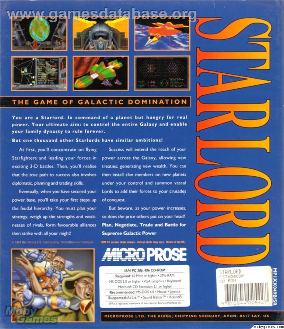 Star Lord (Keith Cox) - Microsoft DOS - Artwork - Box Back