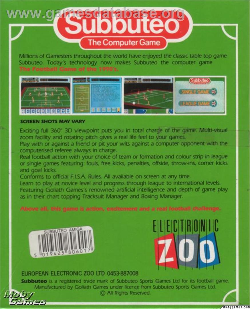 Subbuteo - Microsoft DOS - Artwork - Box Back