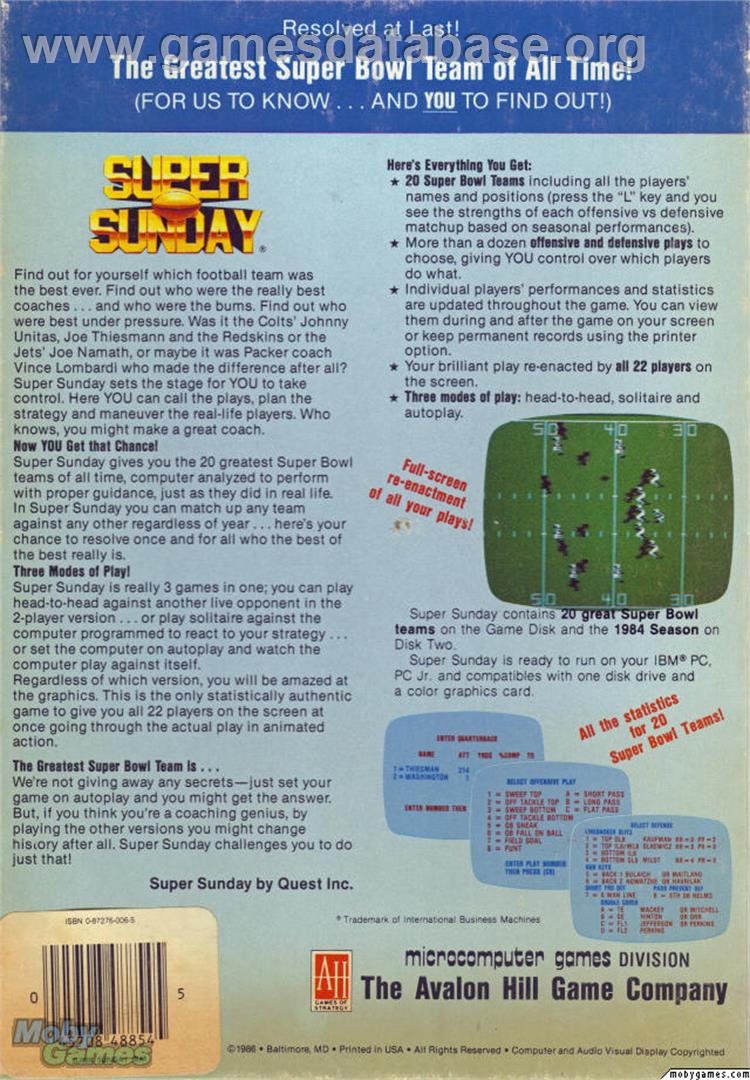 Superbowl Sunday - Microsoft DOS - Artwork - Box Back