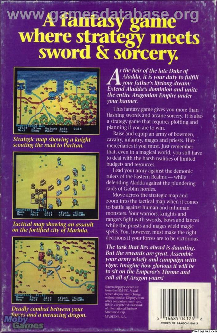 Sword of Aragon - Microsoft DOS - Artwork - Box Back
