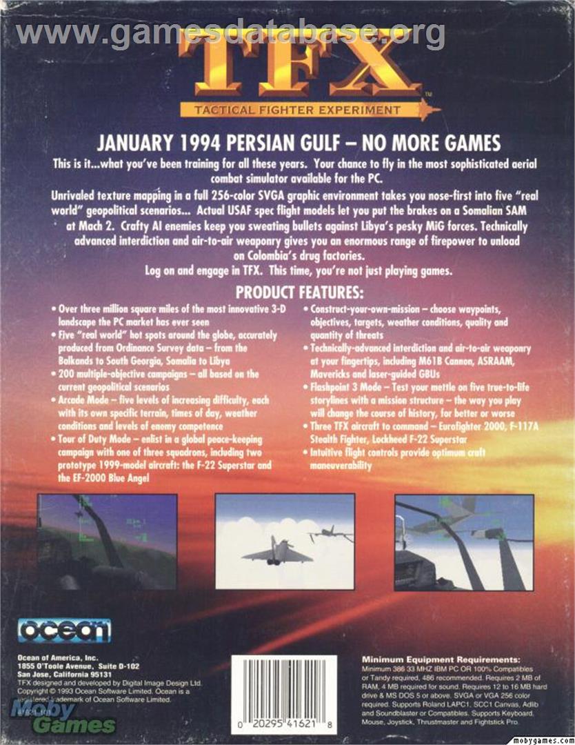 TFX - Microsoft DOS - Artwork - Box Back