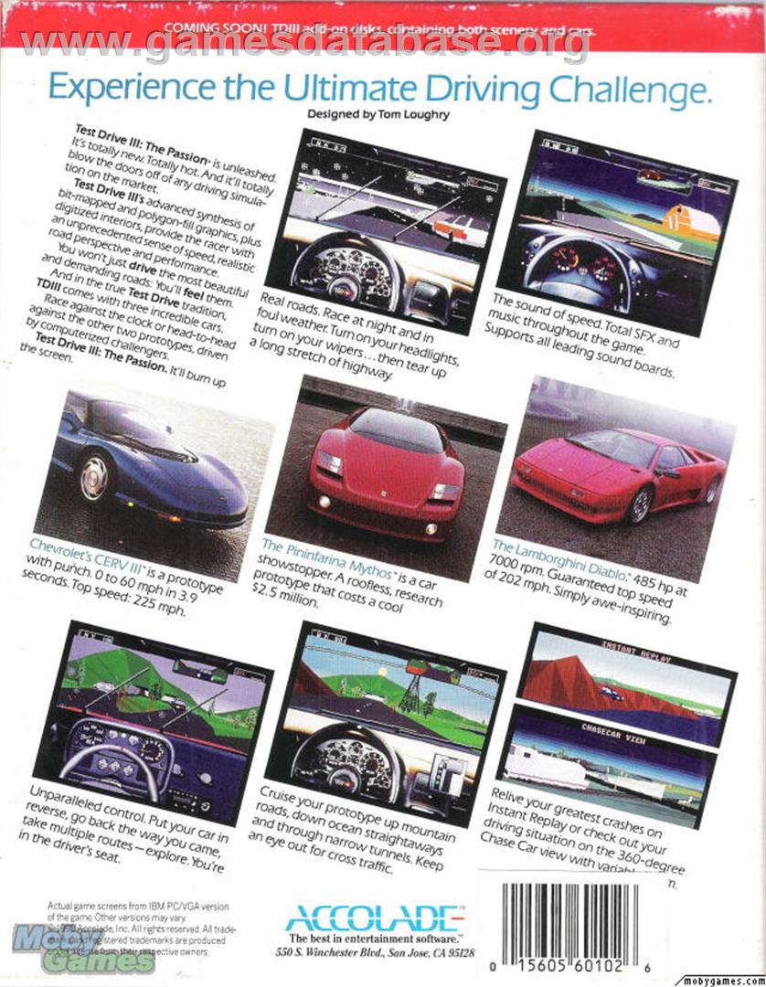 Test Drive 3 The Passion - Microsoft DOS - Artwork - Box Back