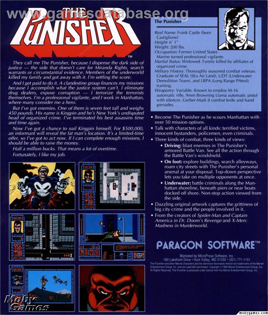 The Punisher - Microsoft DOS - Artwork - Box Back