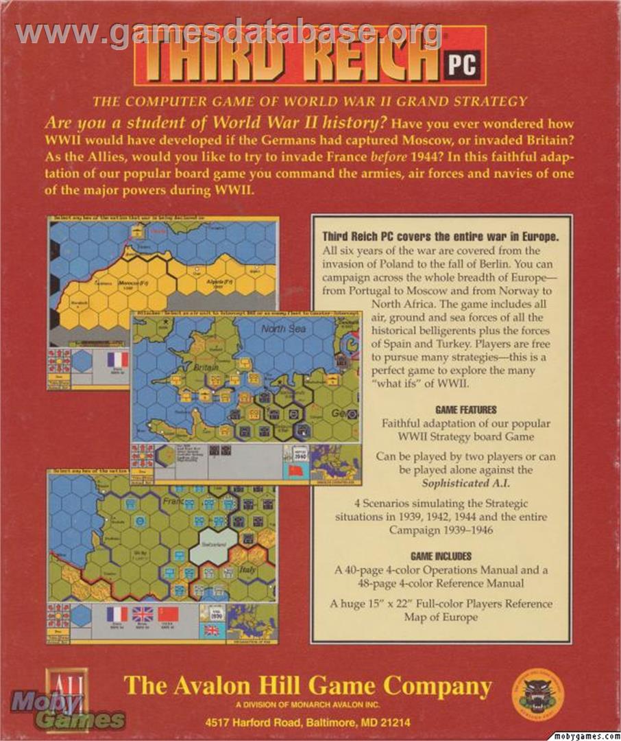 Third Reich - Microsoft DOS - Artwork - Box Back