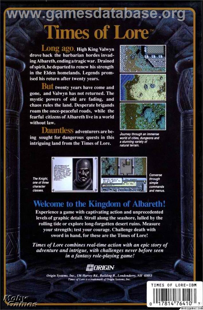 Times Of Lore - Microsoft DOS - Artwork - Box Back