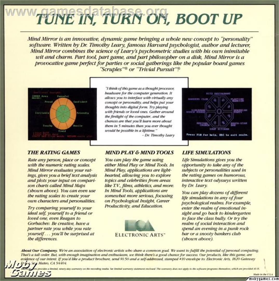 Timothy Leary's Mind Mirror - Microsoft DOS - Artwork - Box Back