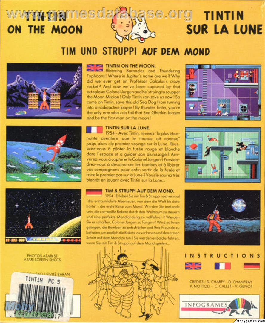 Tintin on the Moon - Microsoft DOS - Artwork - Box Back