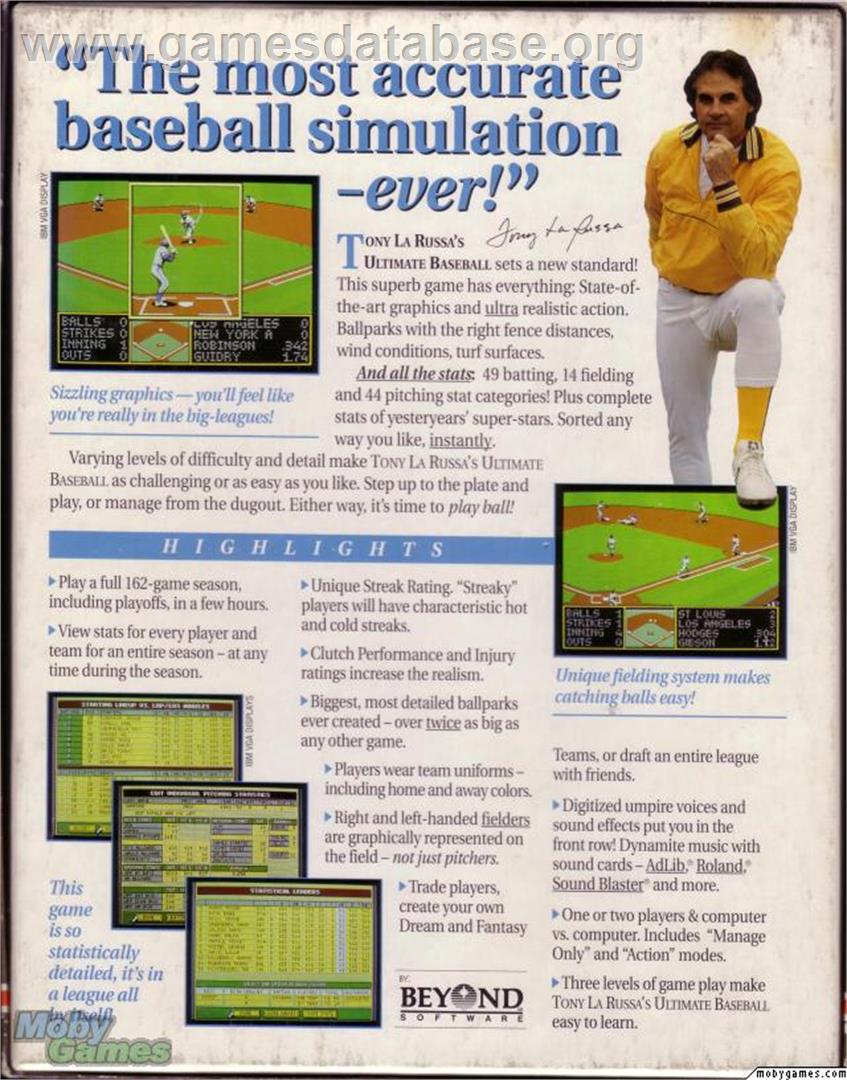Tony La Russa's Ultimate Baseball - Microsoft DOS - Artwork - Box Back