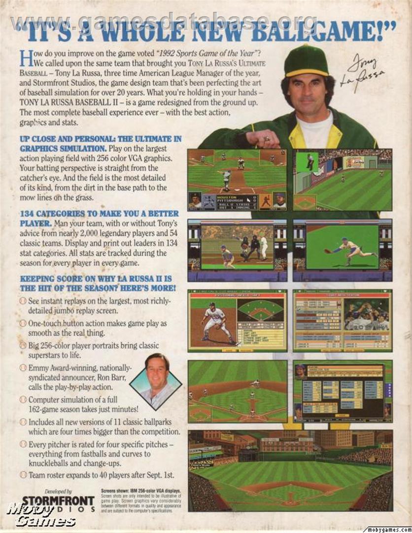 Tony La Russa Baseball 2 - Microsoft DOS - Artwork - Box Back
