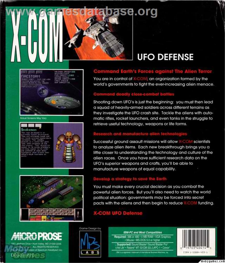 UFO - Enemy Unknown - Microsoft DOS - Artwork - Box Back