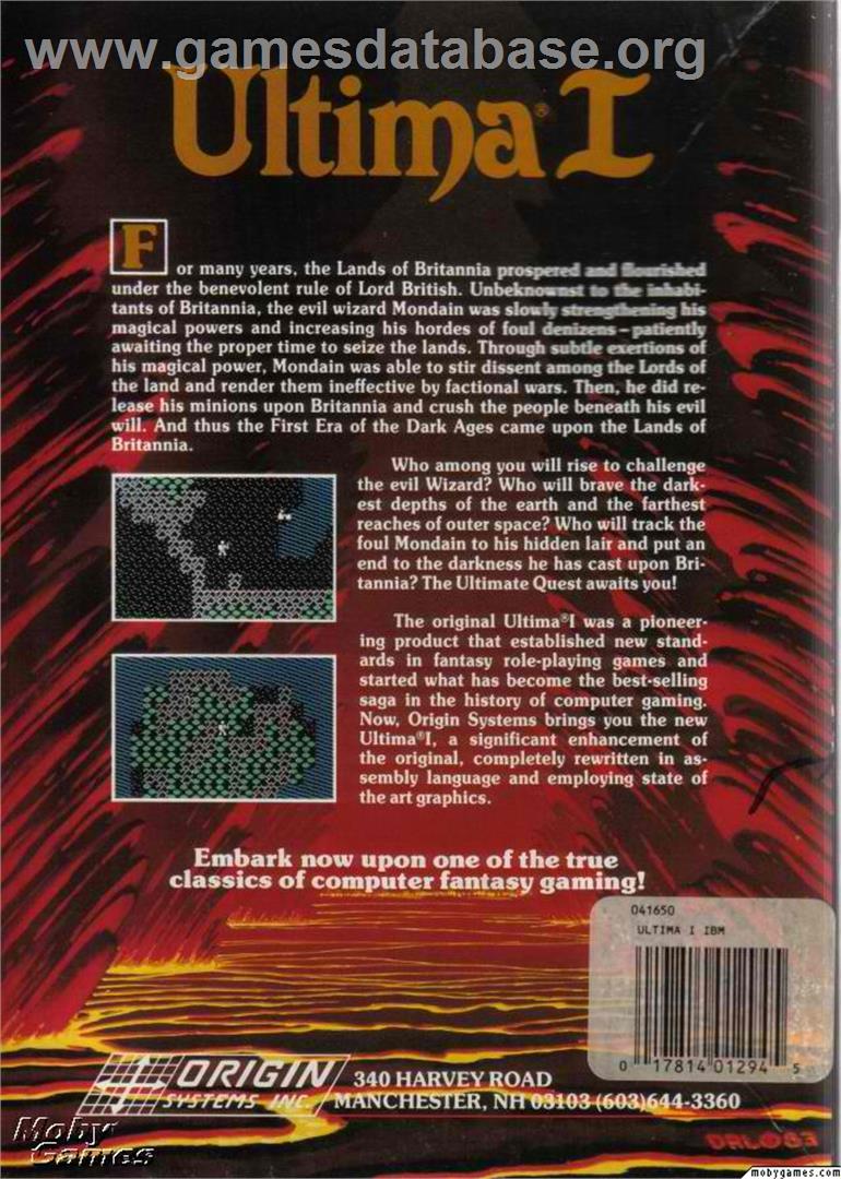 Ultima 1 - Microsoft DOS - Artwork - Box Back