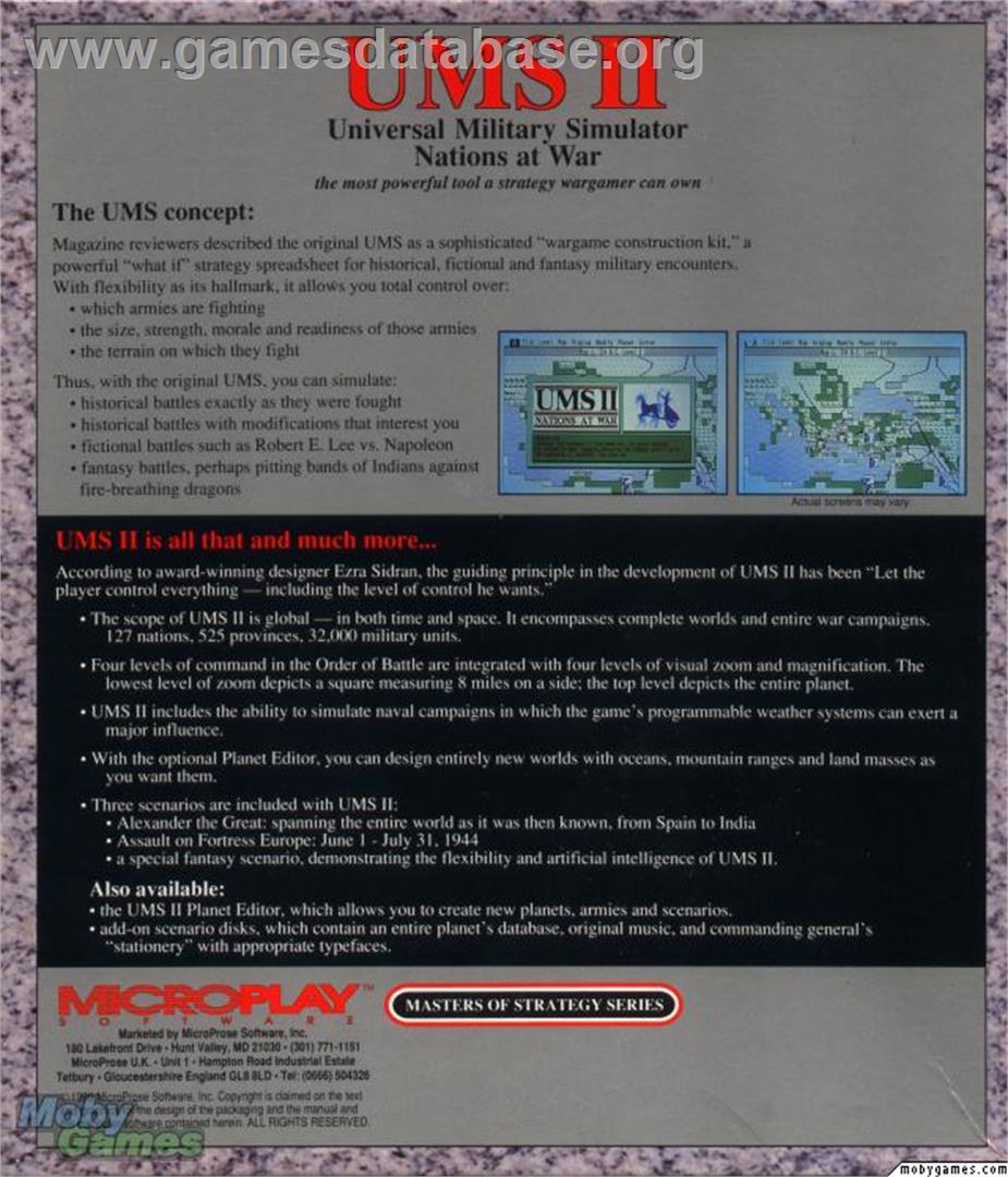Ums 2 - Nations At War - Microsoft DOS - Artwork - Box Back