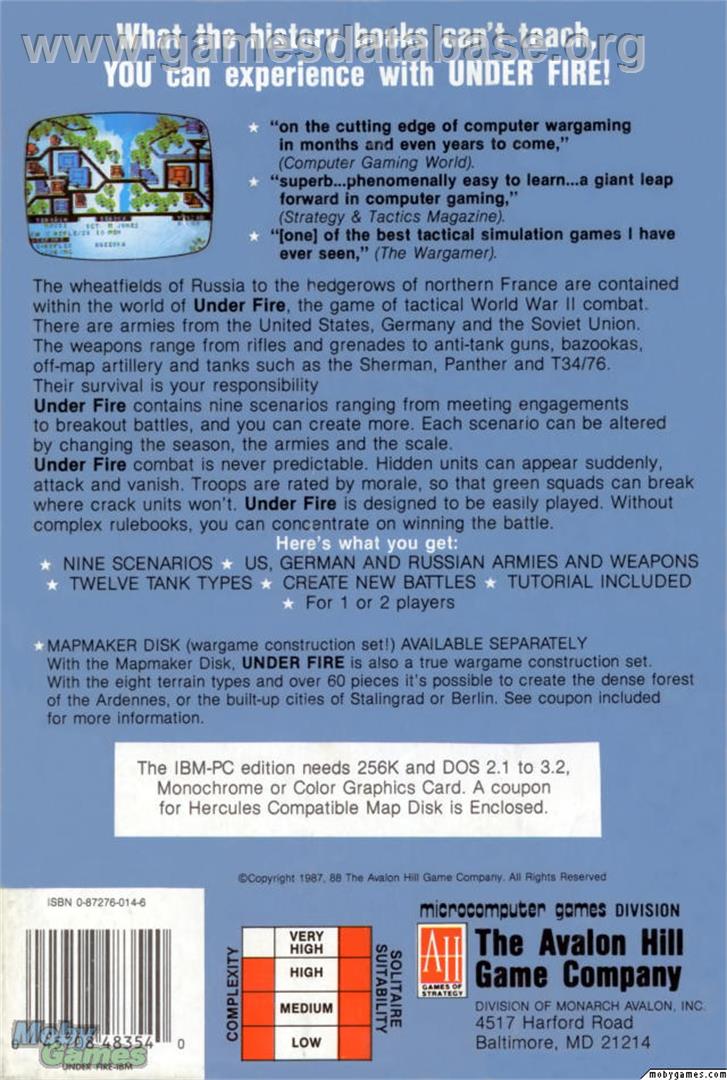 Under Fire! - Microsoft DOS - Artwork - Box Back
