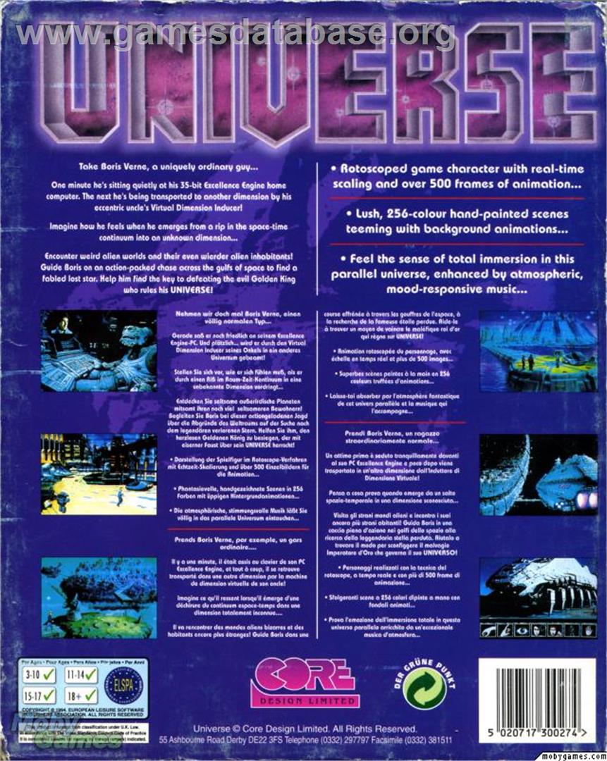 Universe (1987) - Microsoft DOS - Artwork - Box Back