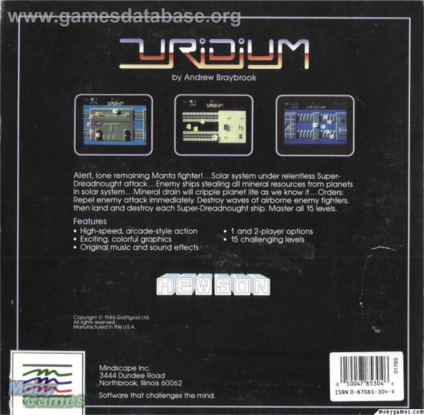 Uridium - Microsoft DOS - Artwork - Box Back