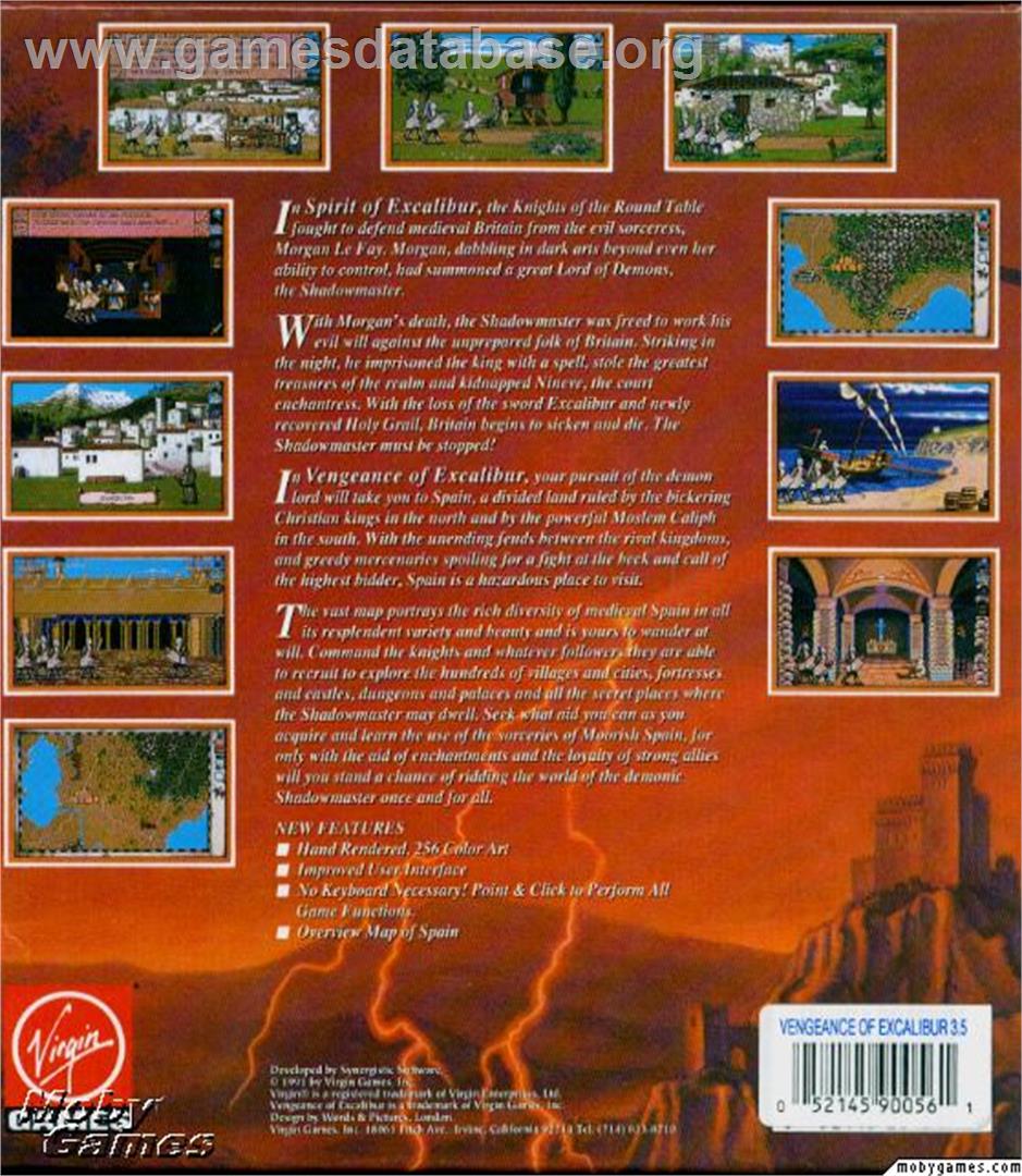 Vengeance of Excalibur - Microsoft DOS - Artwork - Box Back