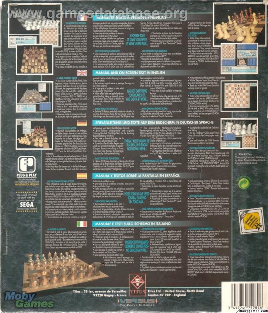 Virtua Chess - Microsoft DOS - Artwork - Box Back