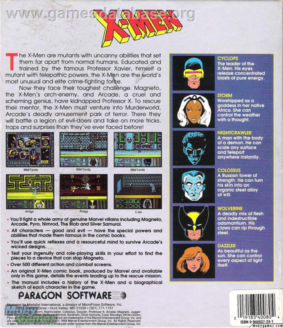 X-Men - Microsoft DOS - Artwork - Box Back