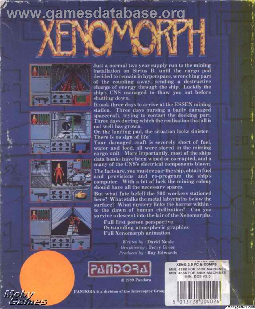 Xenomorph - Microsoft DOS - Artwork - Box Back