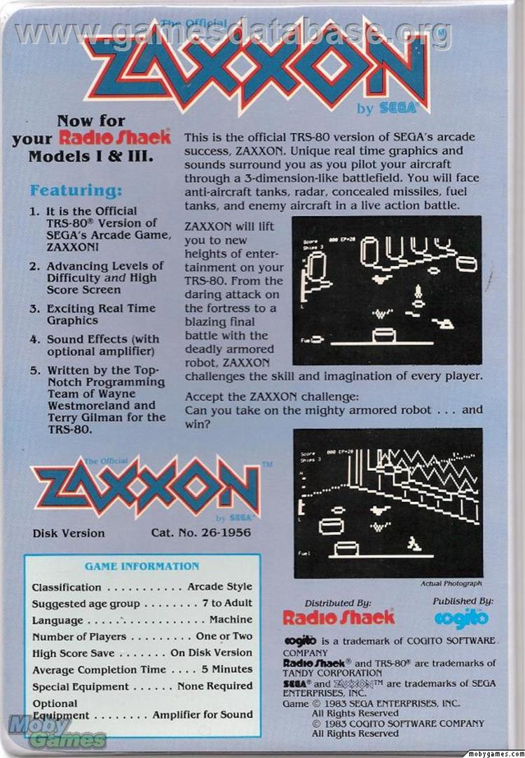 Zaxxon - Microsoft DOS - Artwork - Box Back