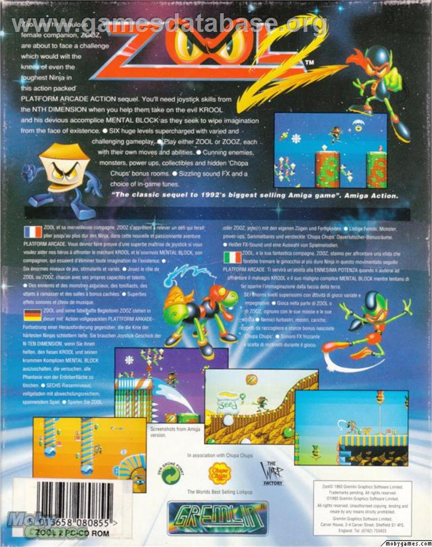 Zool 2 - Microsoft DOS - Artwork - Box Back