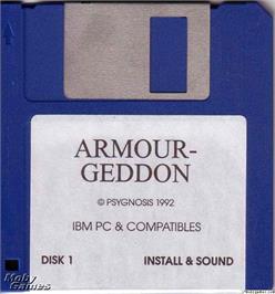 Artwork on the Disc for Armour-Geddon on the Microsoft DOS.