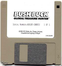 Artwork on the Disc for Bush Buck - A global treasure hunt on the Microsoft DOS.
