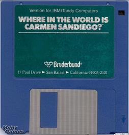 Artwork on the Disc for Where in the World is Carmen Sandiego on the Microsoft DOS.